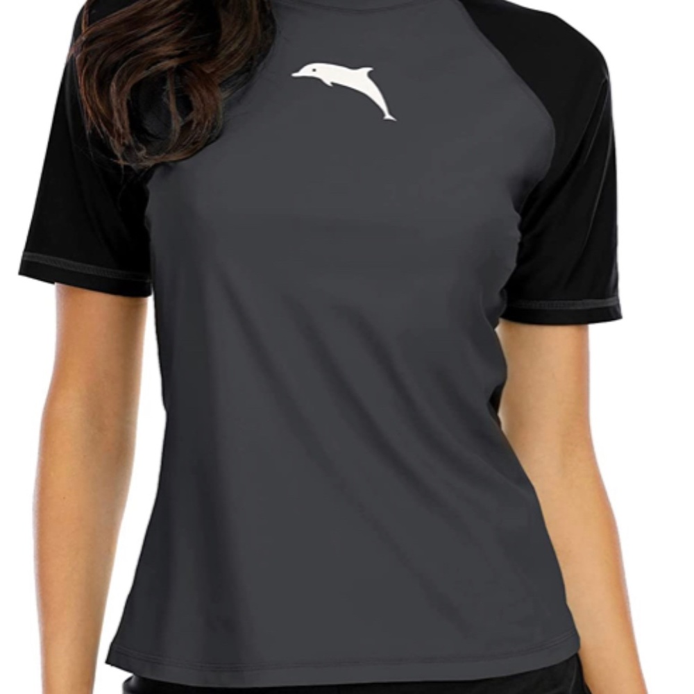 Plus Size Swimming Shirt Short Sleeve UPF Rash Guard Gray